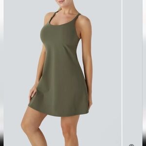 Halara SoftlyZero plush Backless 2-1 pocket Mini Active Dress L Grass Gray green